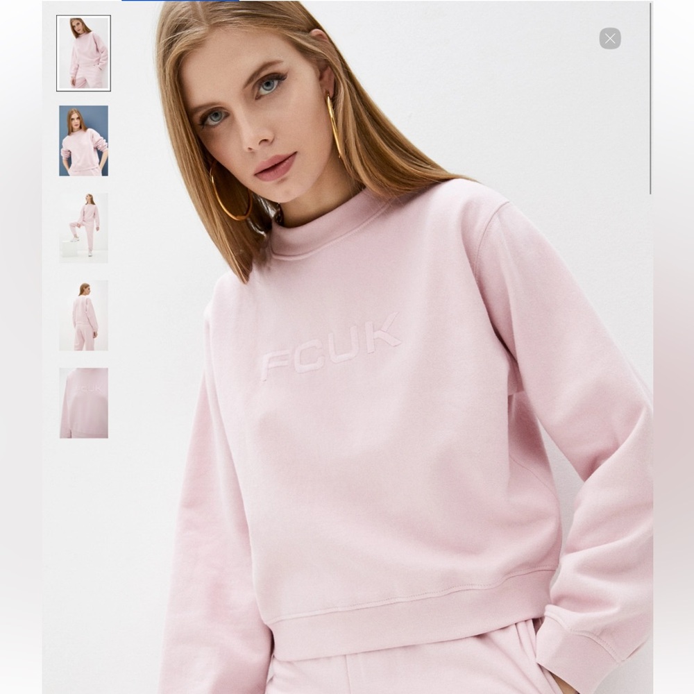 French Connection UK Embroidered Logo Crewneck Sweatshirt- size L- color pink